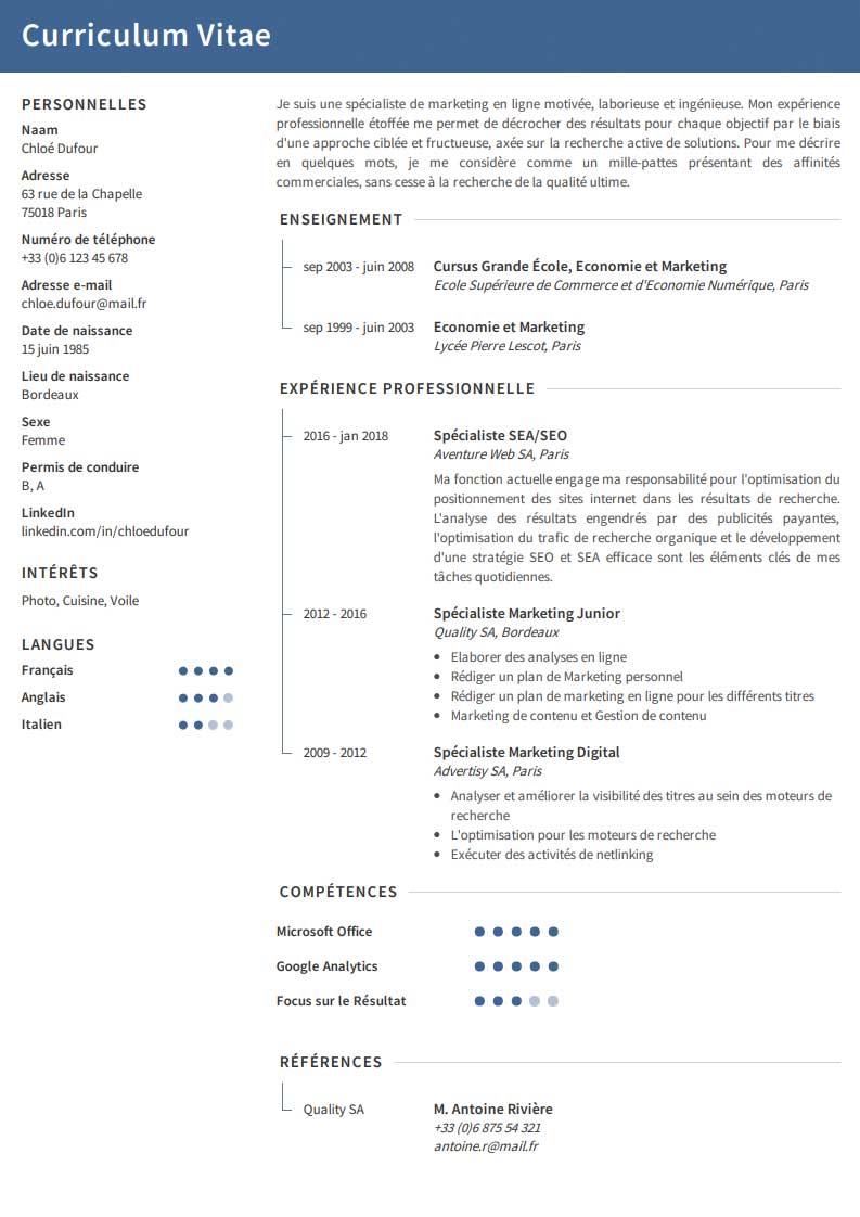 Créer Un Cv Professionnel Rédiger Télécharger Cvmaker