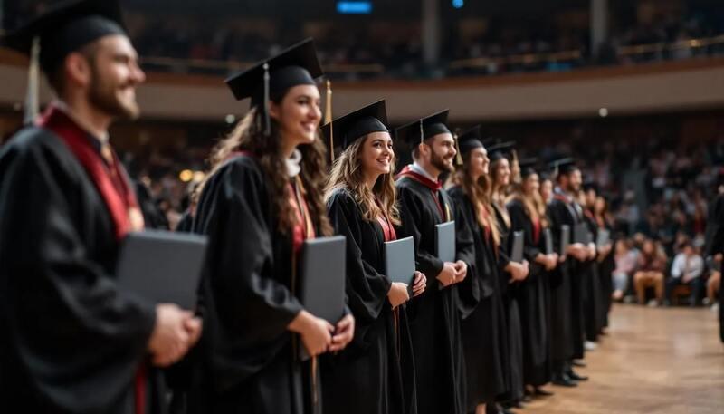 Des étudiants, souriants et fiers, reçoivent leur diplôme universitaire lors d'une cérémonie officielle, marquant une étape importante dans leur parcours professionnel et leur préparation pour le marché du travail. Cette remise de diplômes symbolise l'acquisition de compétences et de certifications qui boosteront leur CV et leur ouvriront des portes dans le monde de l'emploi.