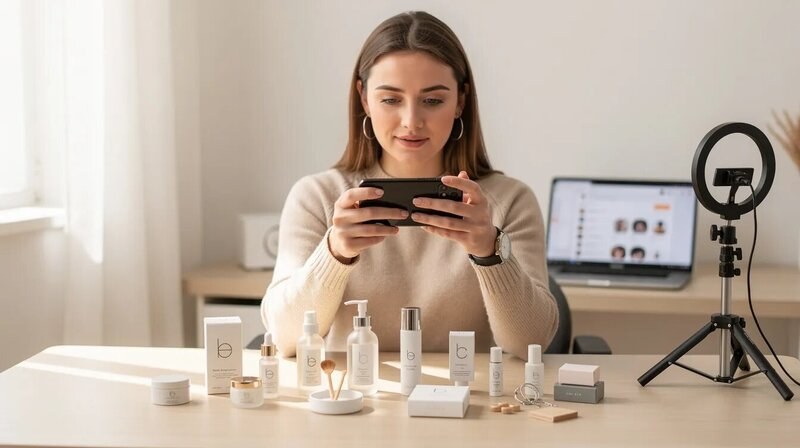 Un jeune professionnel prend des photos de produits avec un smartphone, dans le cadre de la création de contenu pour les réseaux sociaux. Cette activité est essentielle pour un community manager, qui doit développer une stratégie de communication efficace pour animer sa communauté en ligne.