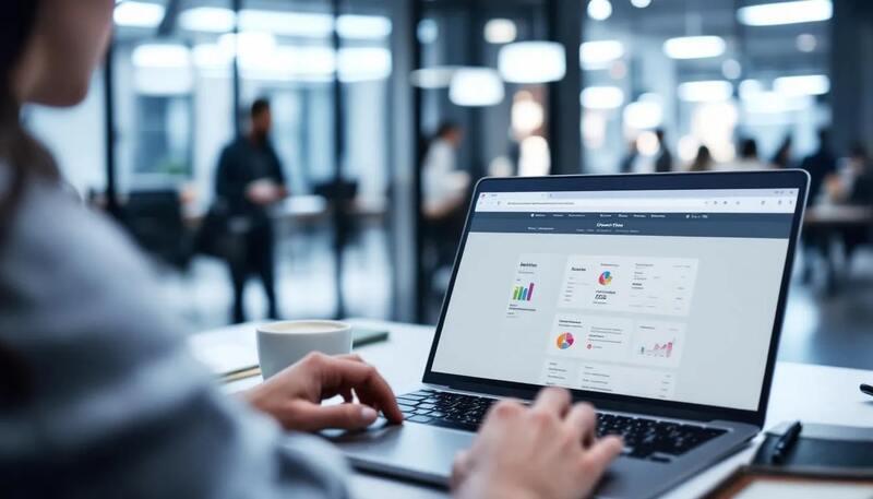 Une personne est assise devant son ordinateur portable, concentrée sur des recherches approfondies sur une entreprise en vue de préparer un entretien d'embauche. Elle prend des notes, examinant des informations sur le poste et des conseils pour réussir son entretien.