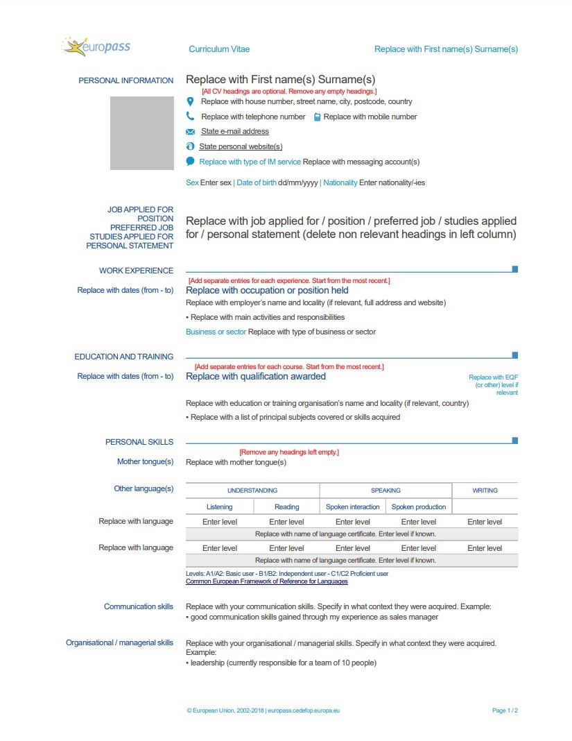 europass cover letter template download