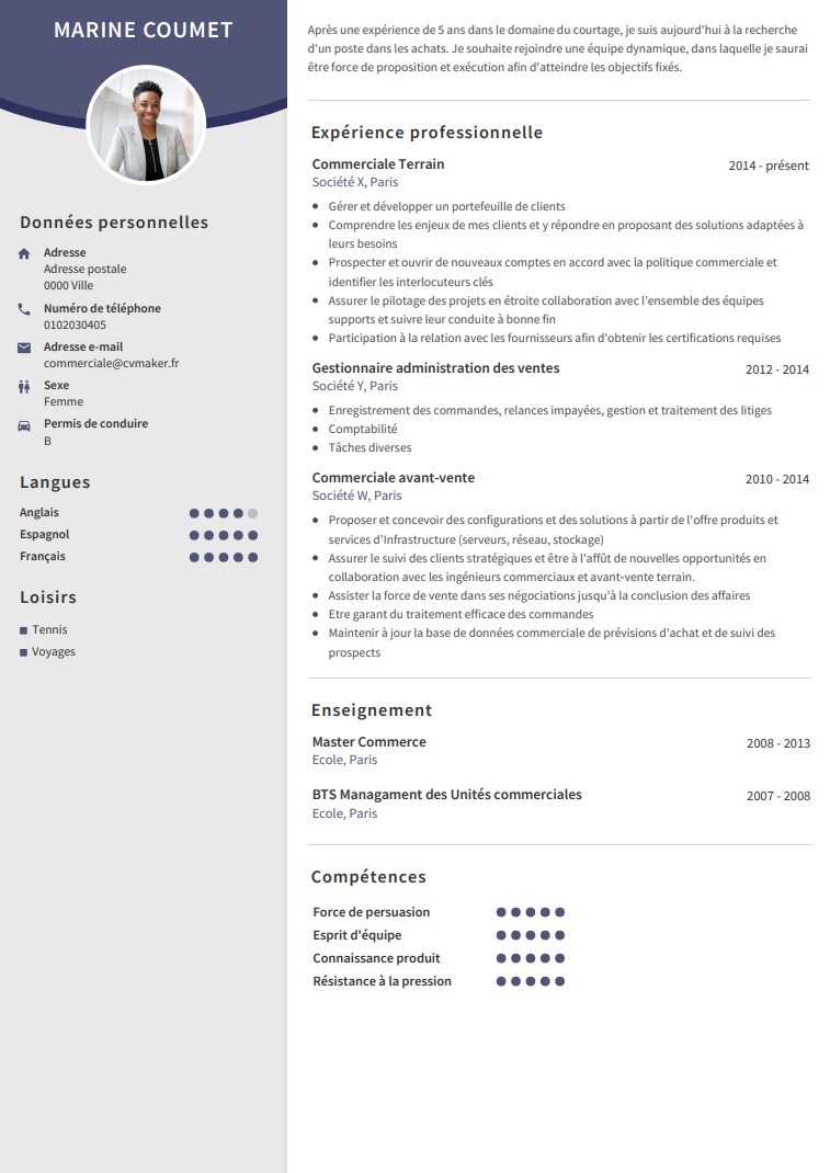 CV exemple commercial