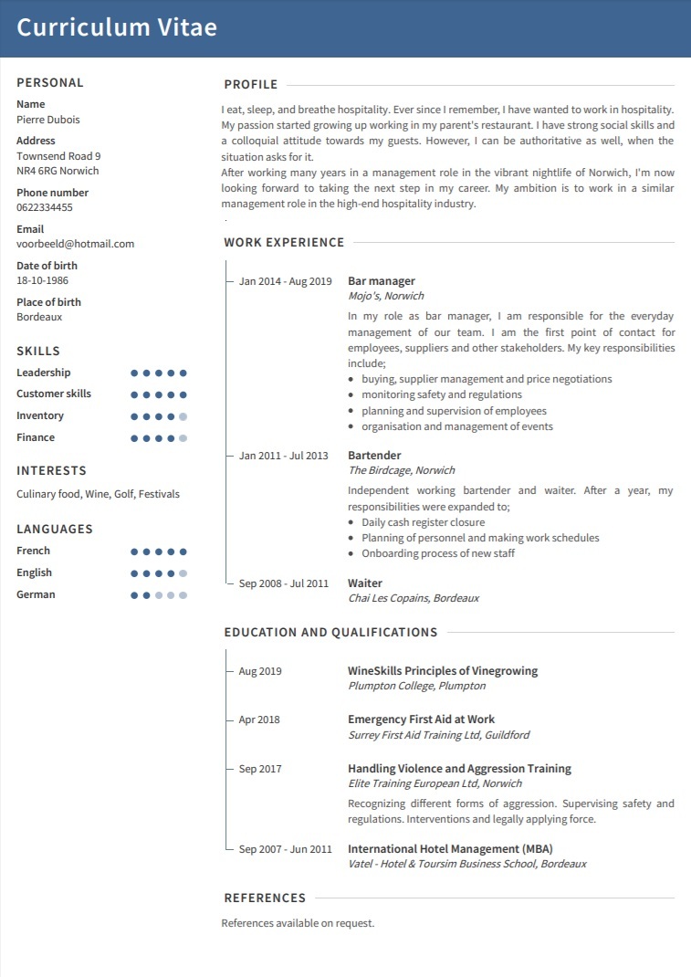 personal statement cv anglais