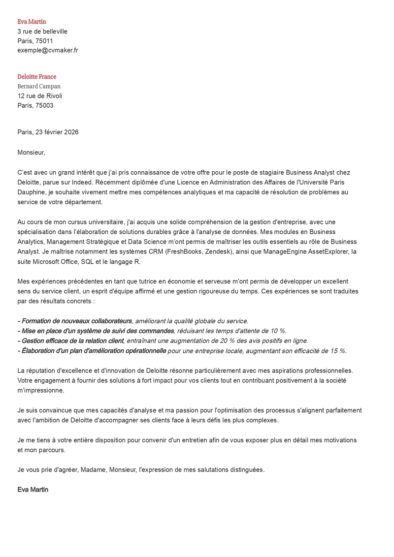 Modèles de lettre de motivation stage