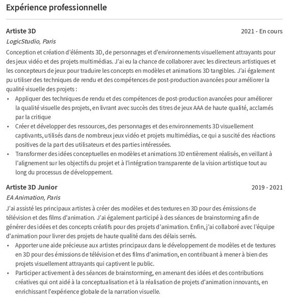 exemple de cv d'expérience professionnelle
