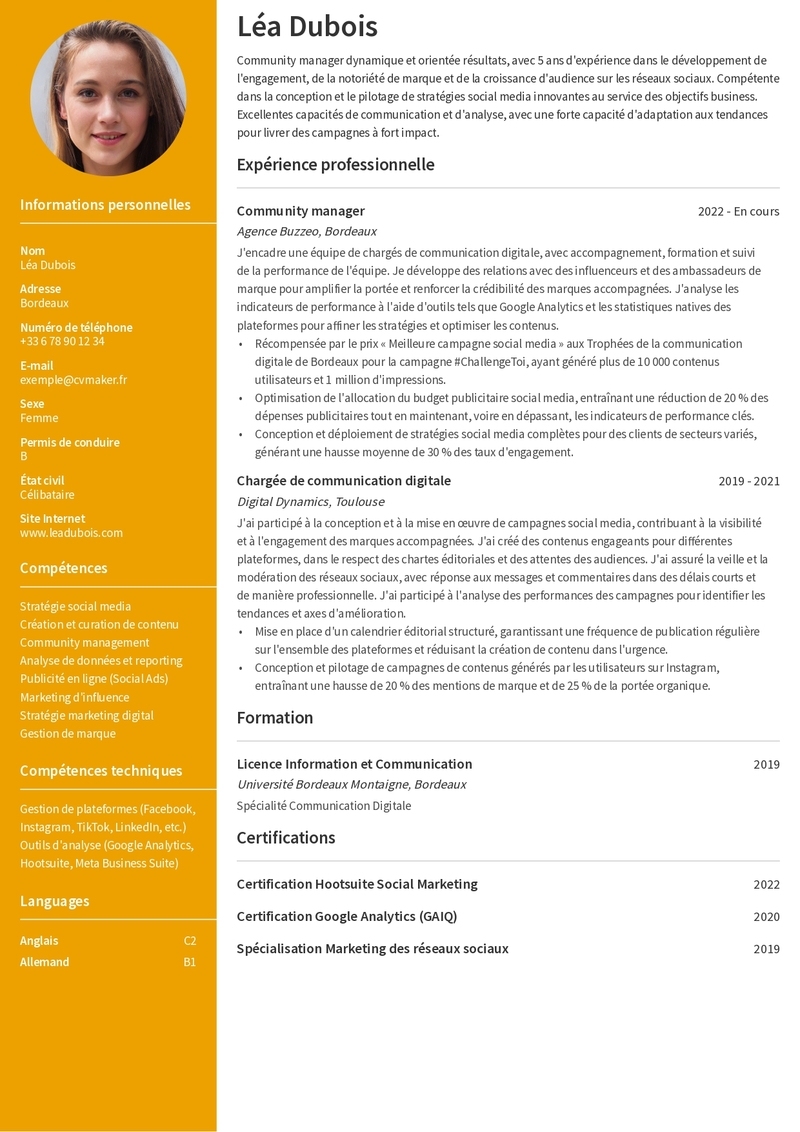 Modèles de CV Community Manager
