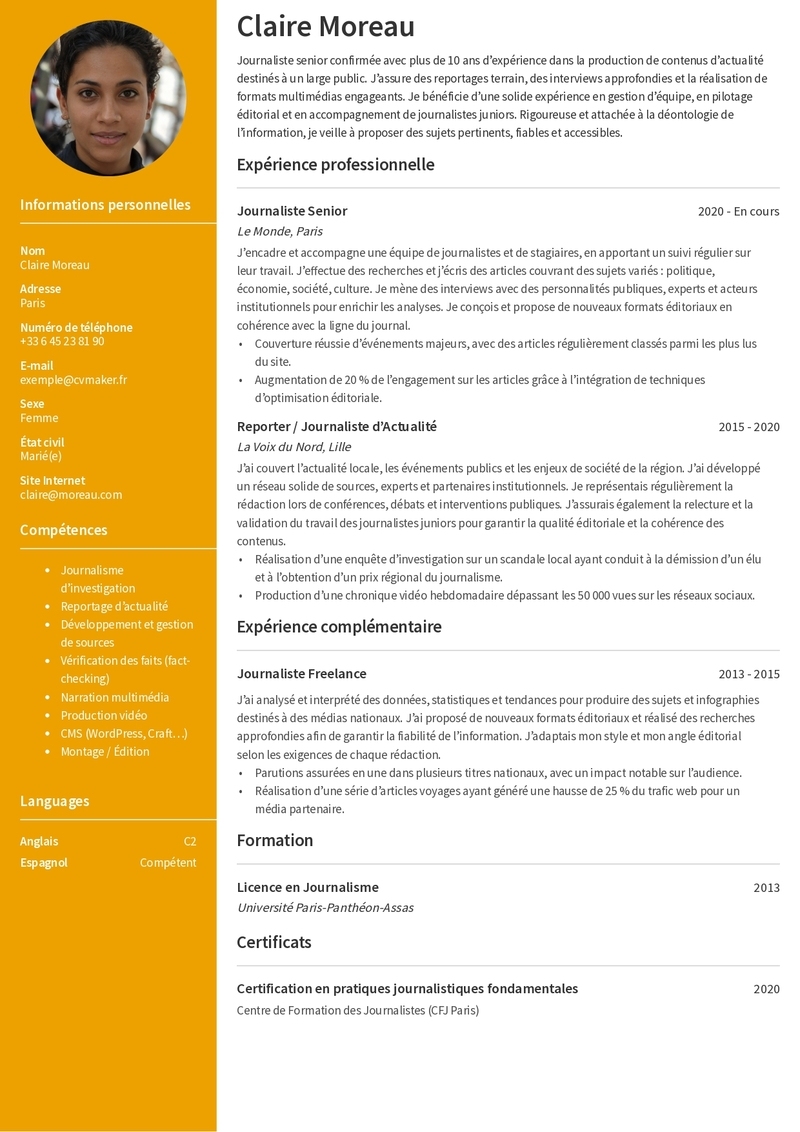 Modèles de CV Journaliste