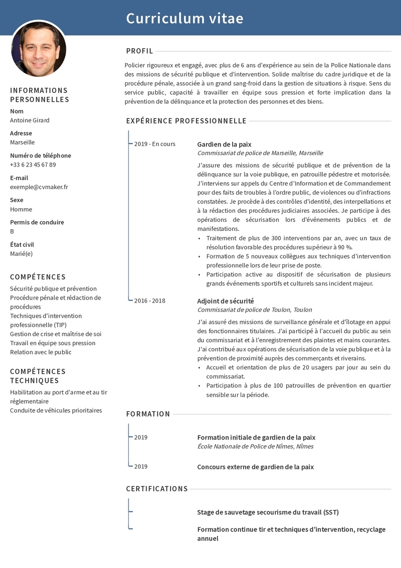 Modèles de CV Policier