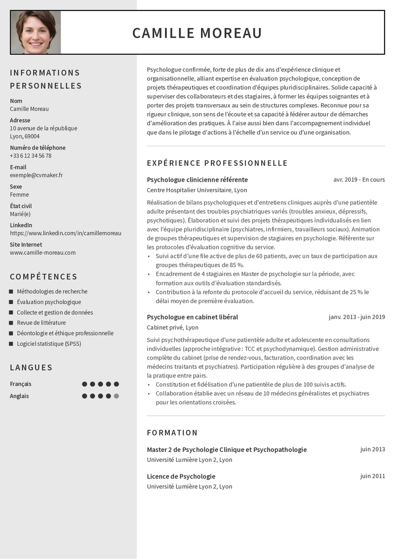Modèles de CV Psychologue