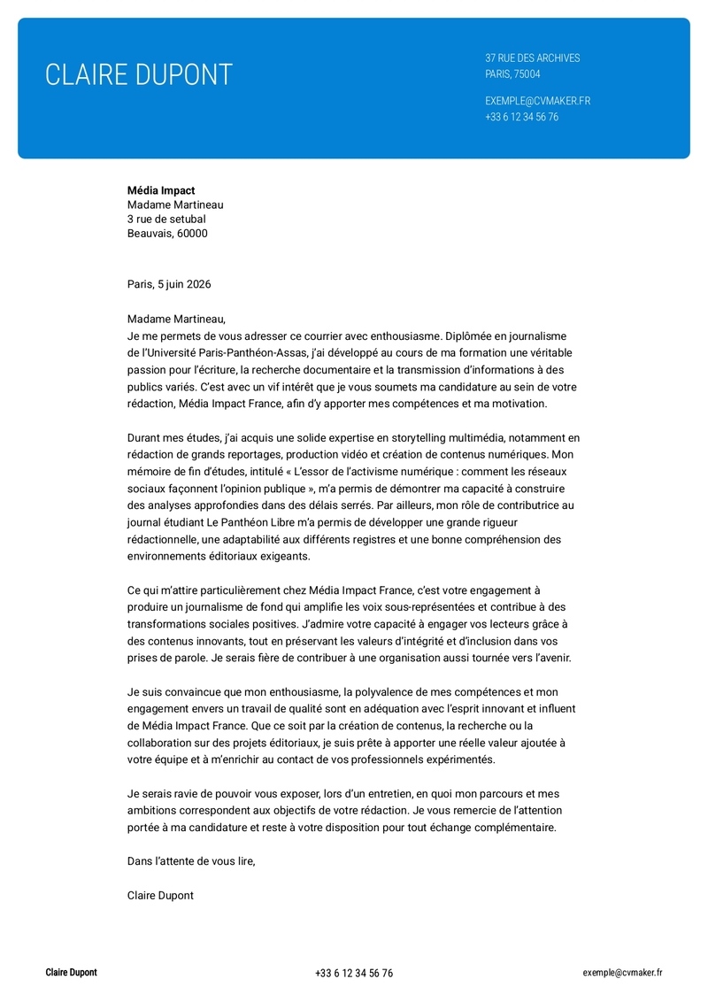 Modèles de lettre de motivation candidature spontanée