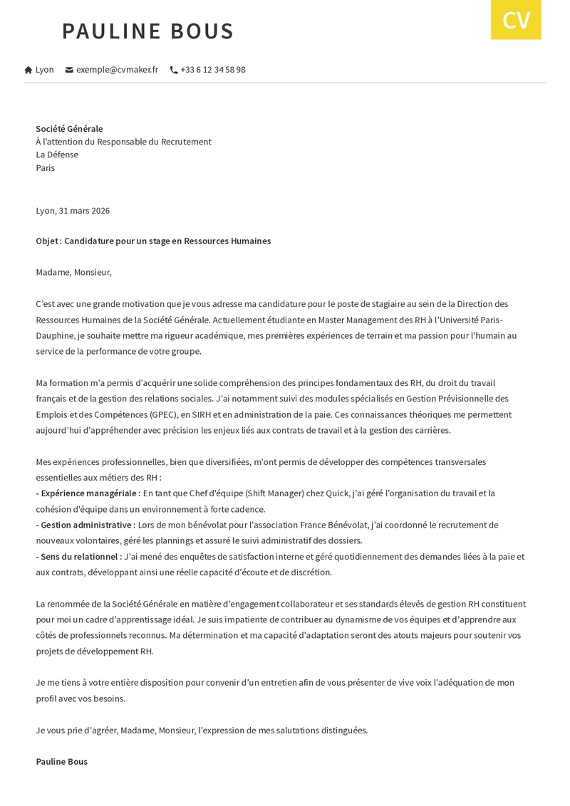 Modèles de lettre de motivation simple